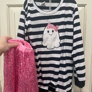 Striped Ghost Top and Pink Sequin Skirt Set